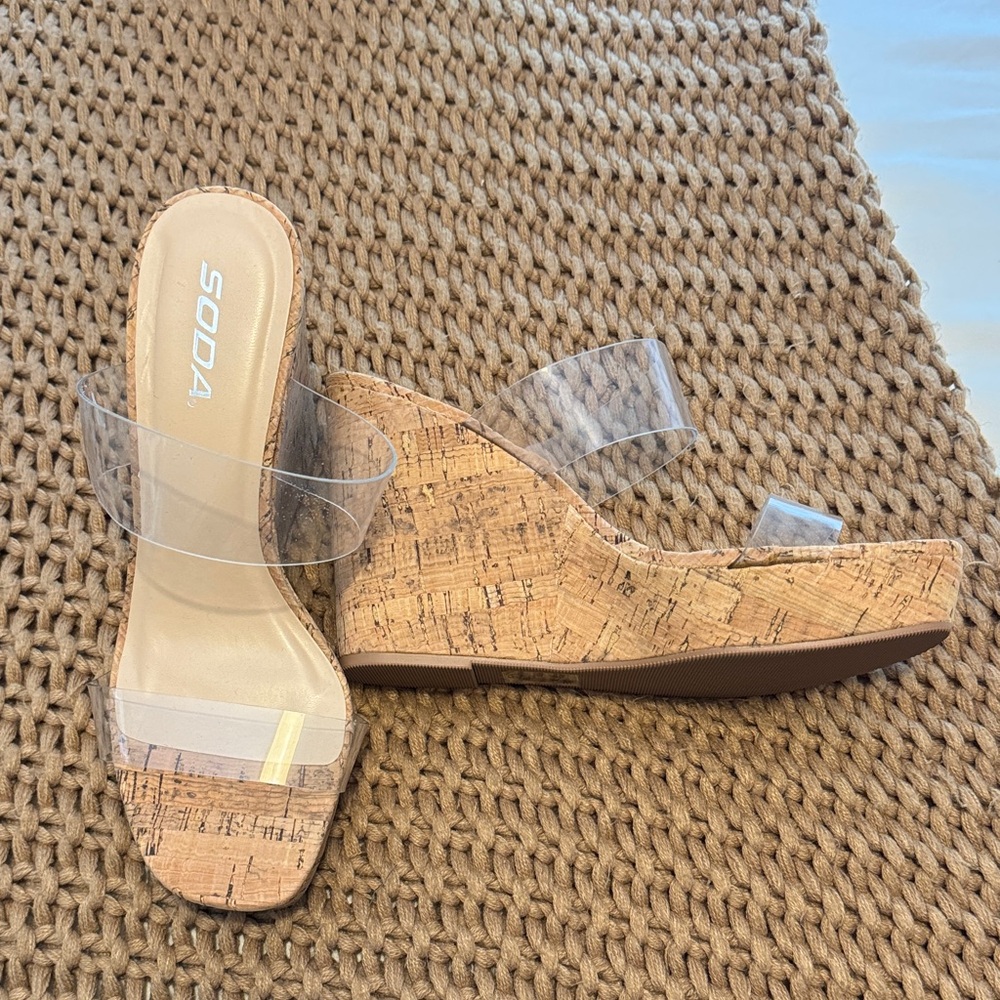 Soda Women's Transparent Cork Wedges